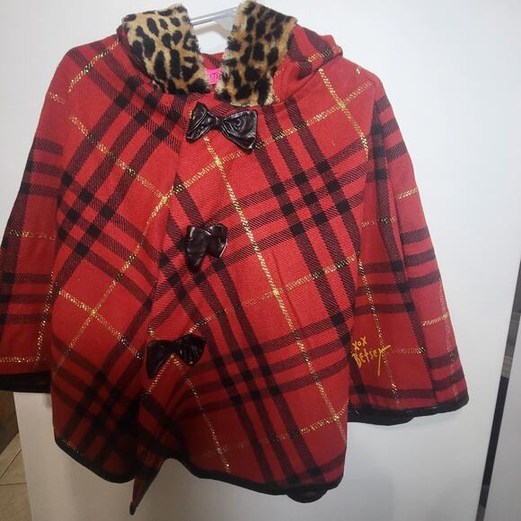 BETSY JOHNSON size 6 girl hooded plaid cape - Picture 3 of 7